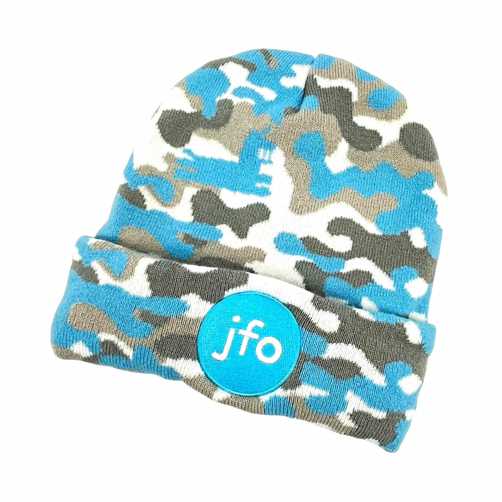 JFO Reversible Camo Beanie Blue Gray White Knit Cuffed Skull Cap Winter Hat